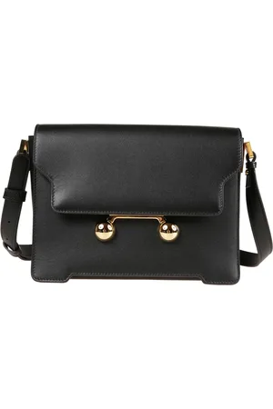 Marni Tassen, Dames, Zwart, ONE Size, Leer, Leren schoudertas met metalen kliksluiting