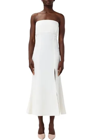 Twin-Set Kleedjes, Dames, Wit, 2Xs, Boterkleurige Strapless Jurk met Zijsplitten