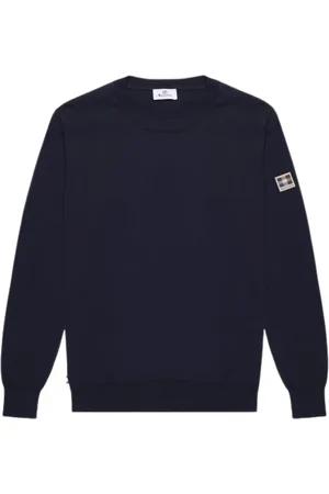 Aquascutum Truien, Heren, Blauw, M, Katoen, Katoenen Regular Fit Ribgebreide Trui