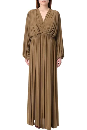 Serafini Kleedjes, Dames, Bruin, S, Bruine V-hals Maxi Jurk