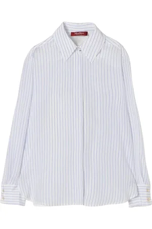 Max Mara Blouses & Shirts, Dames, Blauw, XS, Elegante Gestreepte Zijden Shirt Vrouw Blauw