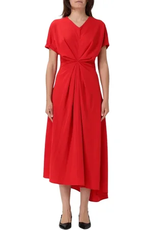 MEIMEIJ Kleedjes, Dames, Rood, M, Navy Midi Jurk Twisted Waist