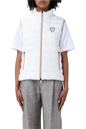 Brunello Cucinelli Jassen, Dames, Wit, L, Witte Puffer Vest met Opstaande Kraag