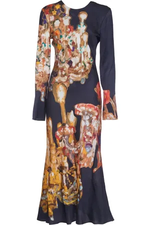 Msgm Kleedjes, Dames, Zwart, S, Geprinte Lange Jurk