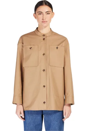 Max Mara Jassen, Dames, , S, Katoen, Mandarin Kraag Waterafstotende Jas