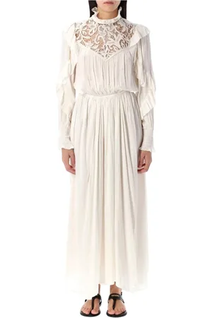 Isabel Marant Kleedjes, Dames, , S, Elegante Ivoor Kant Maxi Jurk