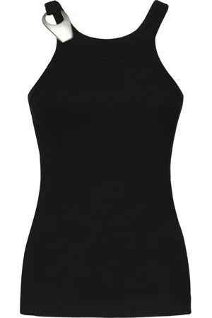Pinko Tops, Dames, Zwart, L, Zwarte mouwloze trui met geometrische gesp