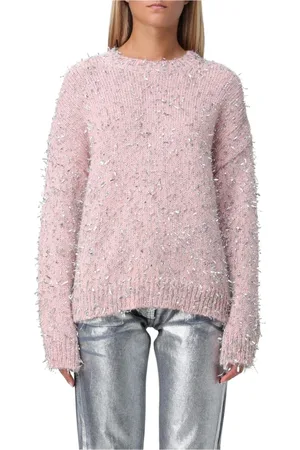 Msgm Truien, Dames, Roze, S, Roze Metallicthread Sweater Relaxed Fit