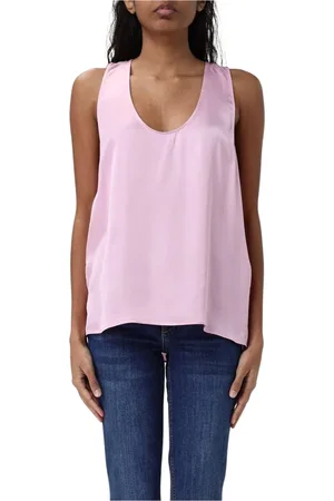 Liu Jo Tops, Dames, Roze, 2Xs, Blauwe Zijden Mouwloze Top