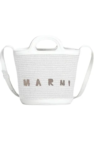 Marni Tassen, Dames, Wit, ONE Size, Katoen, Witte Tropicalia Mini Bucket Tas