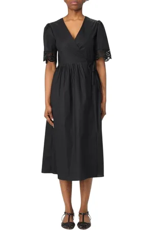 Twin-Set Kleedjes, Dames, Zwart, XL, Katoen, Zwarte Kanten Omslagjurk