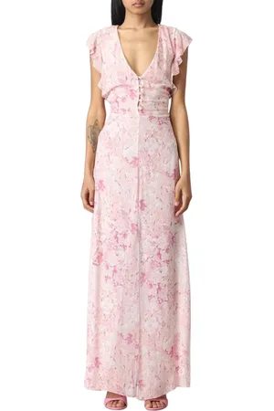 Patrizia Pepe Kleedjes, Dames, Roze, XS, Roze Bloemen Maxi Jurk