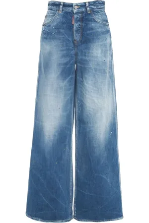 Dsquared2 Jeans, Dames, Blauw, 2Xs, Katoen, Blauwe Wide Leg Distressed Jeans