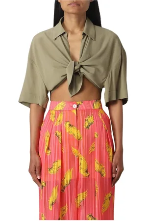 SEMICOUTURE Blouses & Shirts, Dames, Groen, XS, Groene Zijden Blouse Korte Mouwen