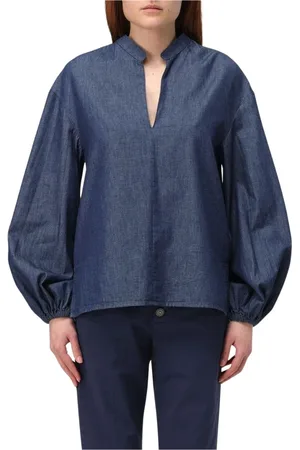 Dondup Blouses & Shirts, Dames, Blauw, M, Denim, Blauwe denim overhemd met ballonmouwen