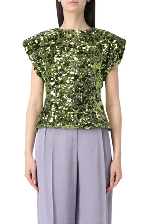 Ganni Blouses & Shirts, Dames, Groen, M, Groene Paillet Korte Mouw Top