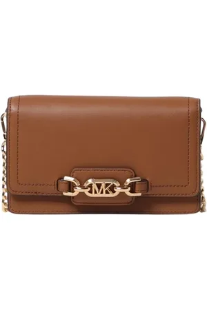 Michael Kors Tassen, Dames, Bruin, ONE Size, Leer, Zwarte Kettingflap Crossbody Tas