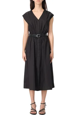 Michael Kors Kleedjes, Dames, Zwart, XS, Zwarte Mouwloze Midi Jurk met Riem