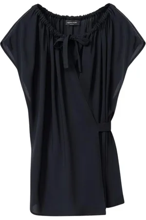 Fabiana Filippi Blouses & Shirts, Dames, Blauw, M, Blauwe Zijden Blouse Korte Mouwen