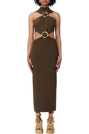 Cult Gaia Kleedjes, Dames, Groen, S, Elegante Ring Detail Midi Jurk