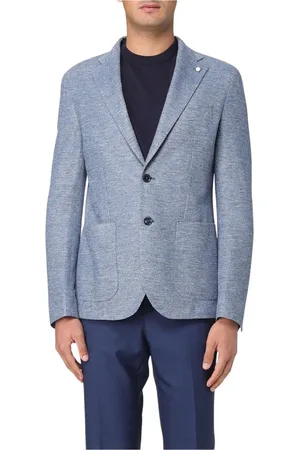 LUIGI BIANCHI MANTOVA Jassen, Heren, Blauw, L, Linnen, Blauwe Blazer met Zakken