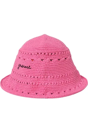 Ganni Accessoires, Dames, Roze, ONE Size, Katoen, Roze Gehaakte Bucket Hoed Zomer