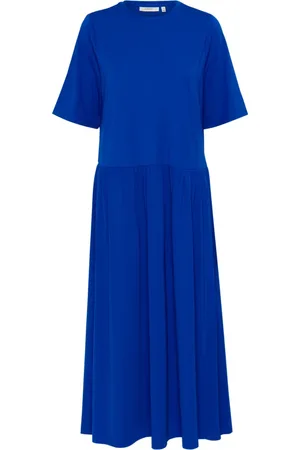 INWEAR Kleedjes, Dames, Blauw, 2Xs, Blauwe Lange Jurk met Ruchedetail