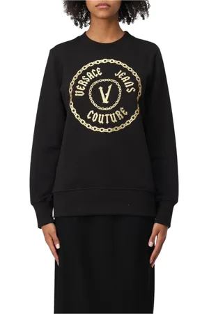 VERSACE Sweatshirts & Hoodies, Dames, Zwart, M, Katoen, Zwarte Chain Logo Sweatshirt