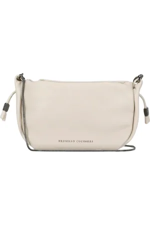 Brunello Cucinelli Tassen, Dames, , ONE Size, Leer, Ivoor Leren Crossbody Ketting Riem Tas