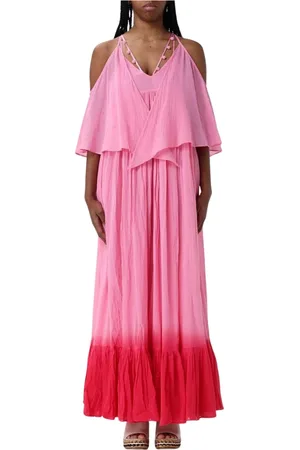 Pinko Kleedjes, Dames, Roze, 2Xs, Stijlvolle Asymmetrische Midi Jurk
