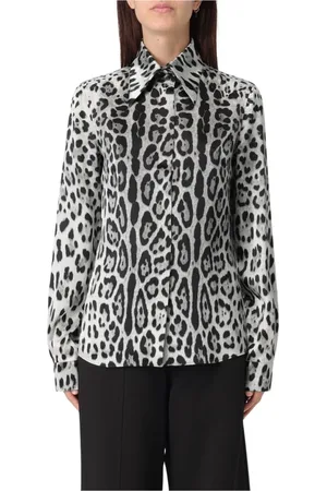 Dolce & Gabbana Blouses & Shirts, Dames, Grijs, XS, Leopard Print Silk Blouse