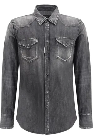 Dsquared2 Overhemden, Heren, Zwart, L, Katoen, Klassieke Westernshirt met klepzakken