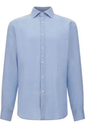 Boggi Milano Overhemden, Heren, Blauw, XS, Linnen, Regular Fit Linnen Overhemd
