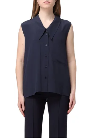 MEIMEIJ Blouses & Shirts, Dames, Blauw, S, Blauwe Zijden Kraag Blouse