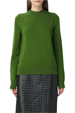 Bottega Veneta Truien, Dames, Groen, M, Kasjmier, Groene Cashmere Crew Neck Sweater