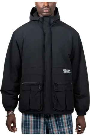Pleasures Jassen, Heren, Zwart, S, Nylon, Zwarte Gevoerde Winterjas Stijlvol Ontwerp