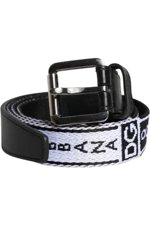 Dolce & Gabbana Accessoires, Heren, Zwart, 100 CM, Leer, Metalen Logo Gesp Riem Zwart Wit