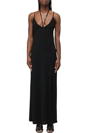 Karl Lagerfeld Kleedjes, Dames, Zwart, L, Metallic Gebreide Maxi Jurk