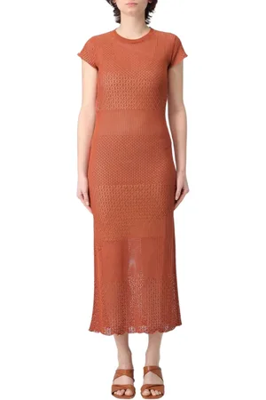 Pinko Kleedjes, Dames, Bruin, S, Elegante Ruffle Hem Midi Jurk