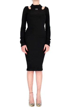 VERSACE Kleedjes, Dames, Zwart, S, Stijlvolle Midi Jurk met Lange Mouwen