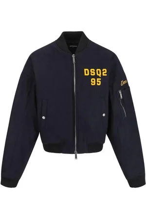 Dsquared2 Jassen, Heren, Blauw, M, Wol, Monogram Wool Bomber Jacket met Geribbelde Kraag