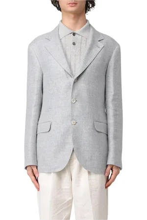 Brunello Cucinelli Jassen, Heren, Grijs, L, Linnen, Klassieke Linnen Blazer Elegant Grijs