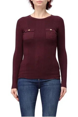 Elisabetta Franchi Truien, Dames, Rood, M, Rode Ribgebreide Pullover Sweater