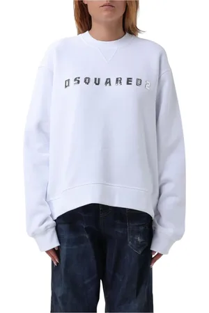 Dsquared2 Sweatshirts & Hoodies, Dames, Wit, S, Katoen, Zwart Cropped Sweatshirt Chic Stijl