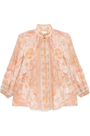 ZIMMERMANN Blouses & Shirts, Dames, Veelkleurig, S, Elegante Wit Roze Shirt