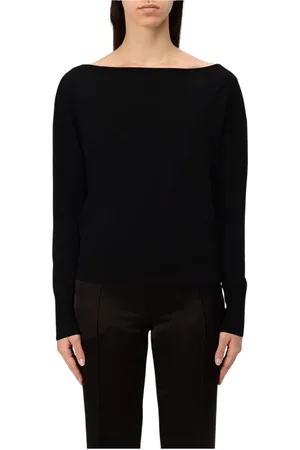 Patrizia Pepe Truien, Dames, Zwart, XS, Zwarte Boothals Gebreide Trui
