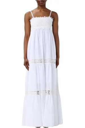 Kaos Kleedjes, Dames, Wit, M, Witte Flared Midi Jurk Elegante Stijl