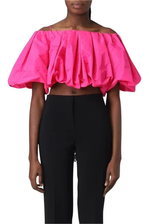 Pinko Blouses & Shirts, Dames, Roze, M, Polyester, Fuchsia Puff Sleeve Crop Top