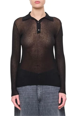 Moncler Tops, Dames, Zwart, S, Geribbelde Gebreide Kraag Top