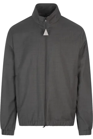 Moncler Jassen, Heren, Grijs, 2Xl, Wol, Grijze wollen jas met leren logo